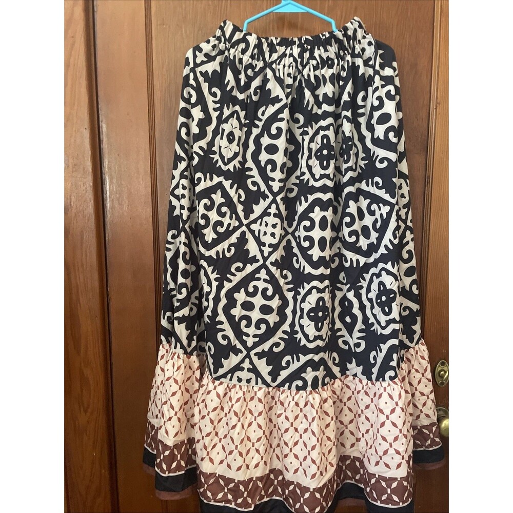 Boho Gypsy Maxi Skirt Sz L Black Multi Geometric Tribal Straight Stretch - Picture 1 of 6